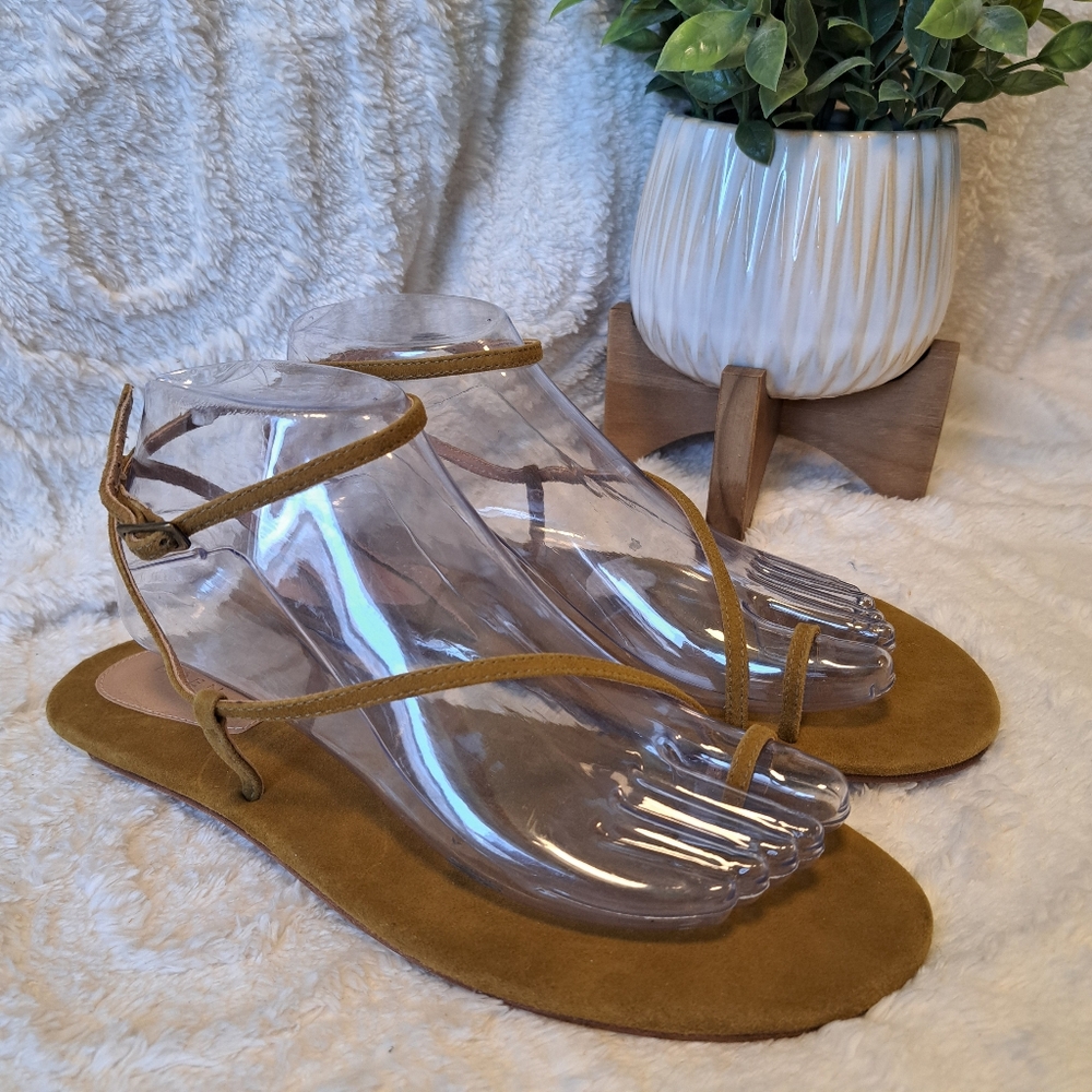 Doen Bare Sandals Strappy Leather Flat Toe Strap Minimalist Oak Tan Sz  41/ 10.5 - Picture 6 of 15